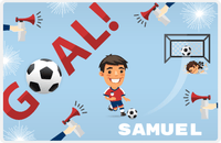 Thumbnail for Personalized Soccer Placemat XLII - Blue Background - Black Hair Boy II -  View