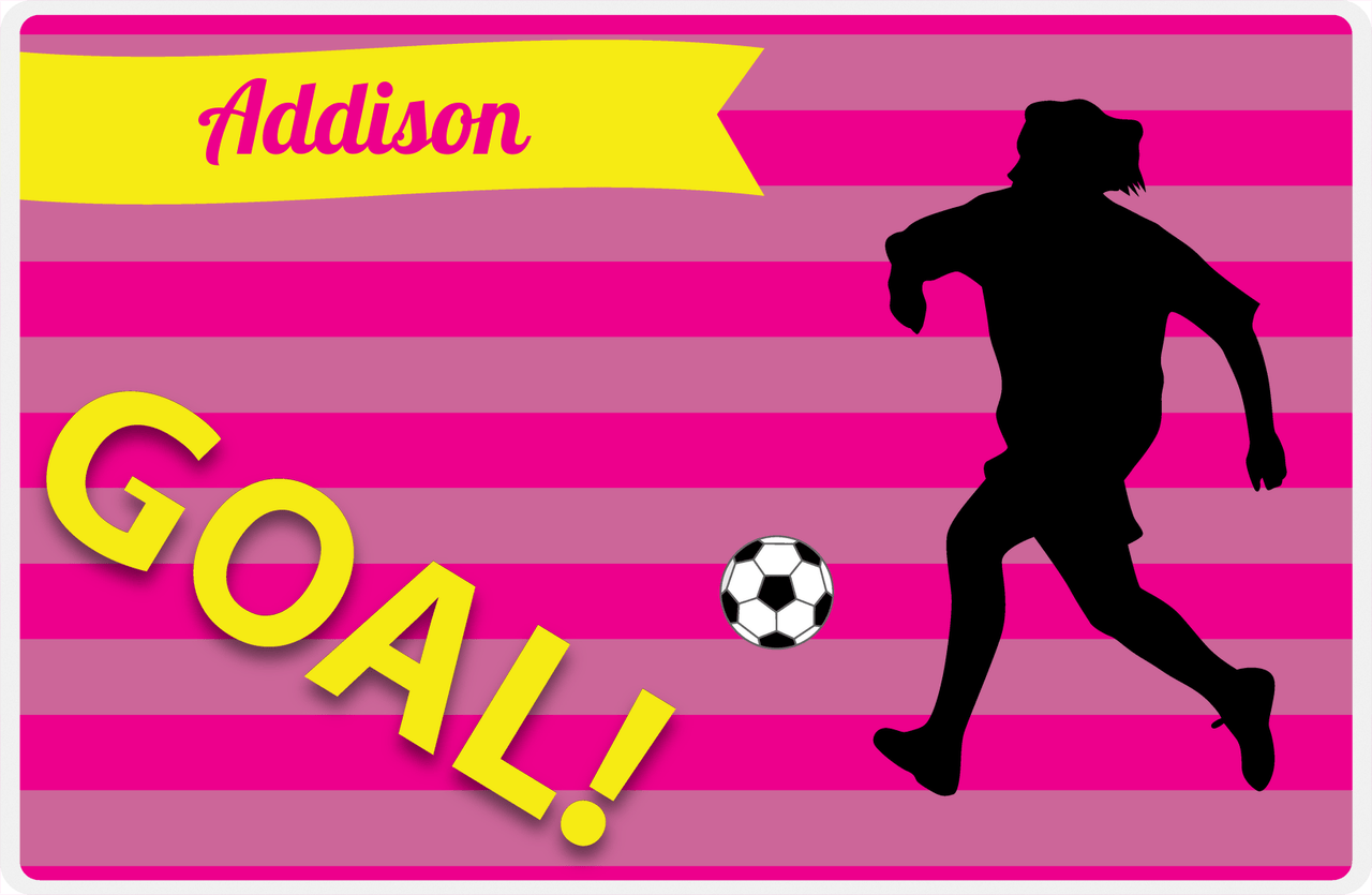Personalized Soccer Placemat XLIII - Pink Background - Girl Silhouette III -  View
