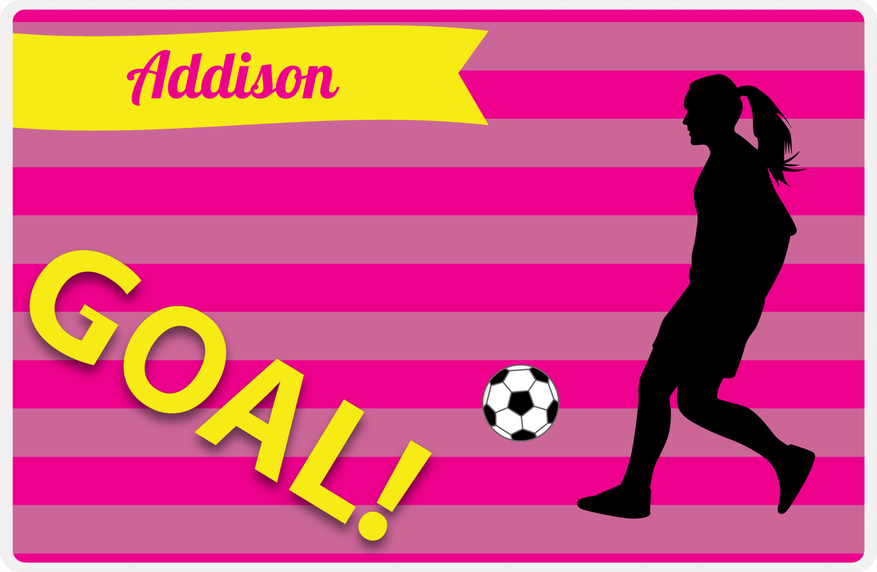 Personalized Soccer Placemat XLIII - Pink Background - Girl Silhouette V -  View