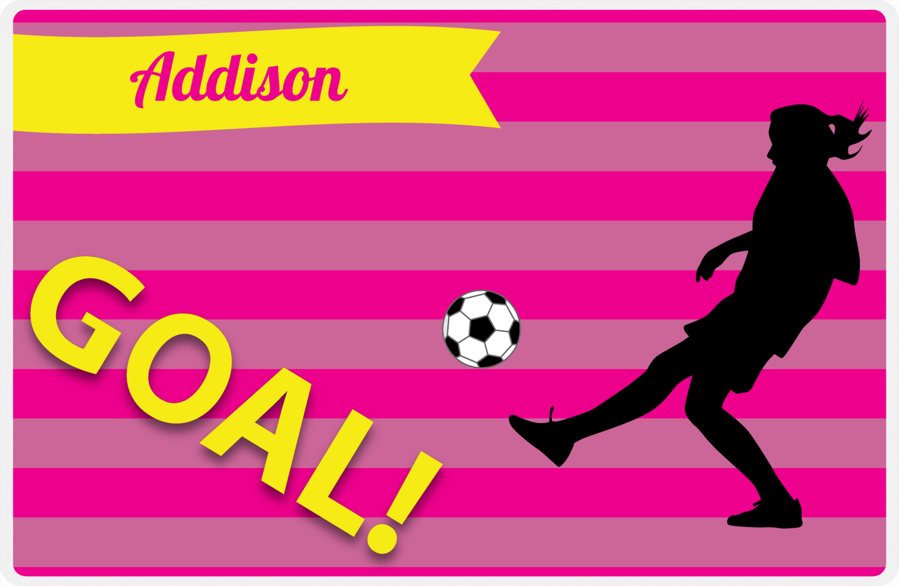 Personalized Soccer Placemat XLIII - Pink Background - Girl Silhouette VI -  View