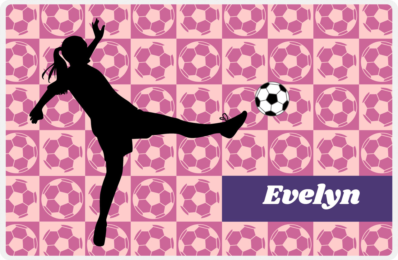 Personalized Soccer Placemat XLV - Pink Background - Girl Silhouette I -  View