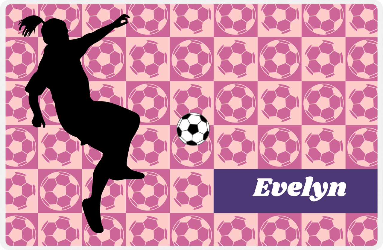 Personalized Soccer Placemat XLV - Pink Background - Girl Silhouette II -  View