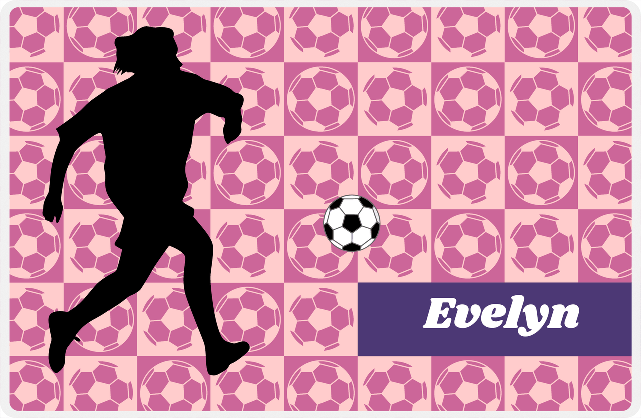 Personalized Soccer Placemat XLV - Pink Background - Girl Silhouette III -  View
