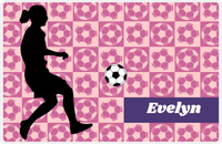 Thumbnail for Personalized Soccer Placemat XLV - Pink Background - Girl Silhouette IV -  View