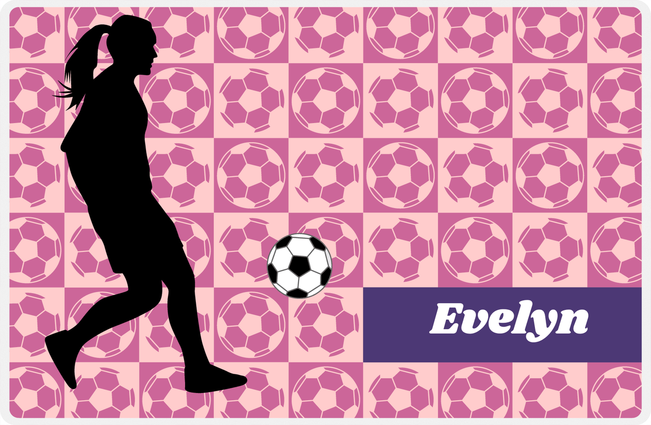 Personalized Soccer Placemat XLV - Pink Background - Girl Silhouette V -  View