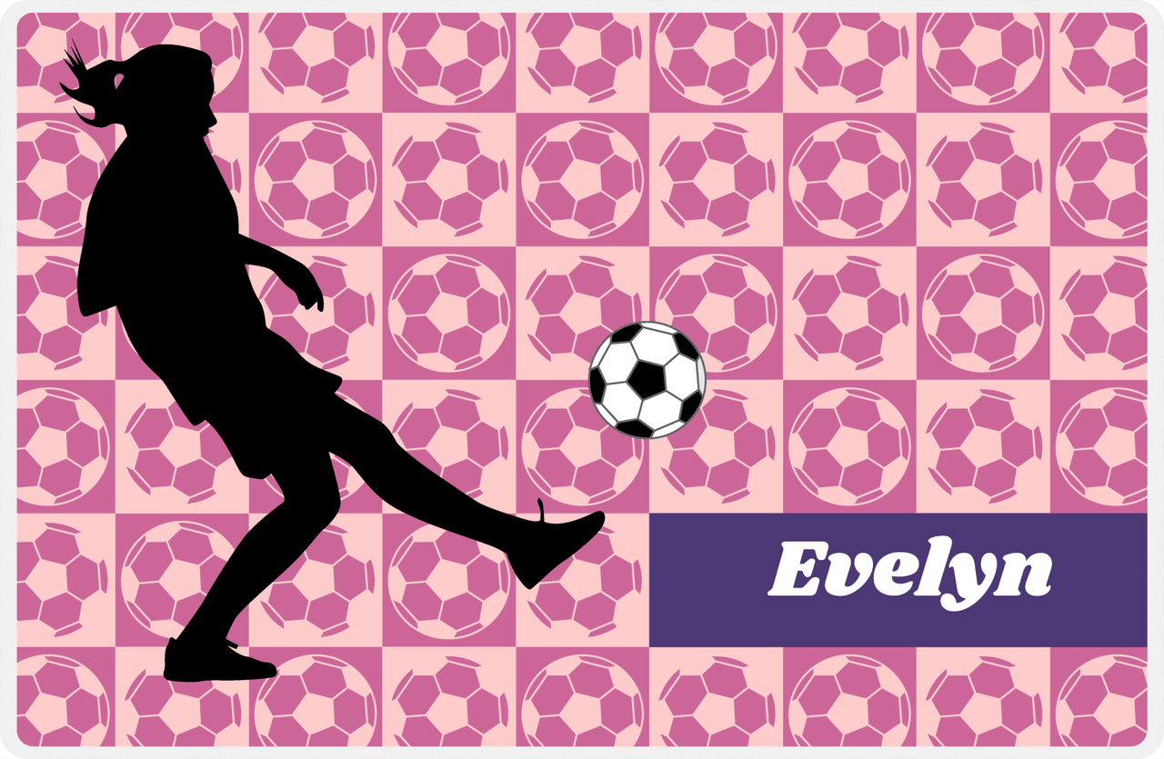 Personalized Soccer Placemat XLV - Pink Background - Girl Silhouette VI -  View
