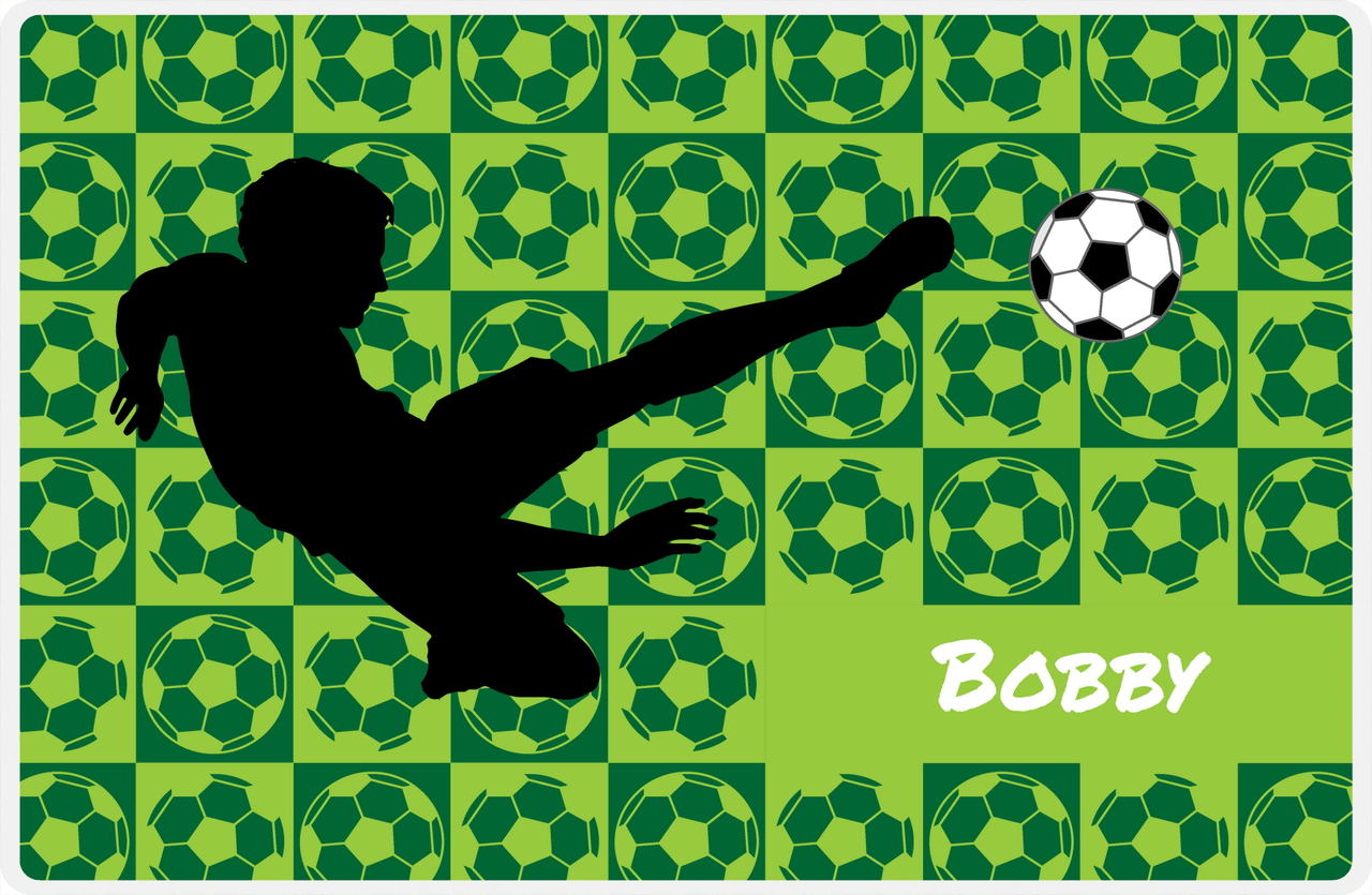 Personalized Soccer Placemat XLVI - Green Background - Boys Silhouette I -  View