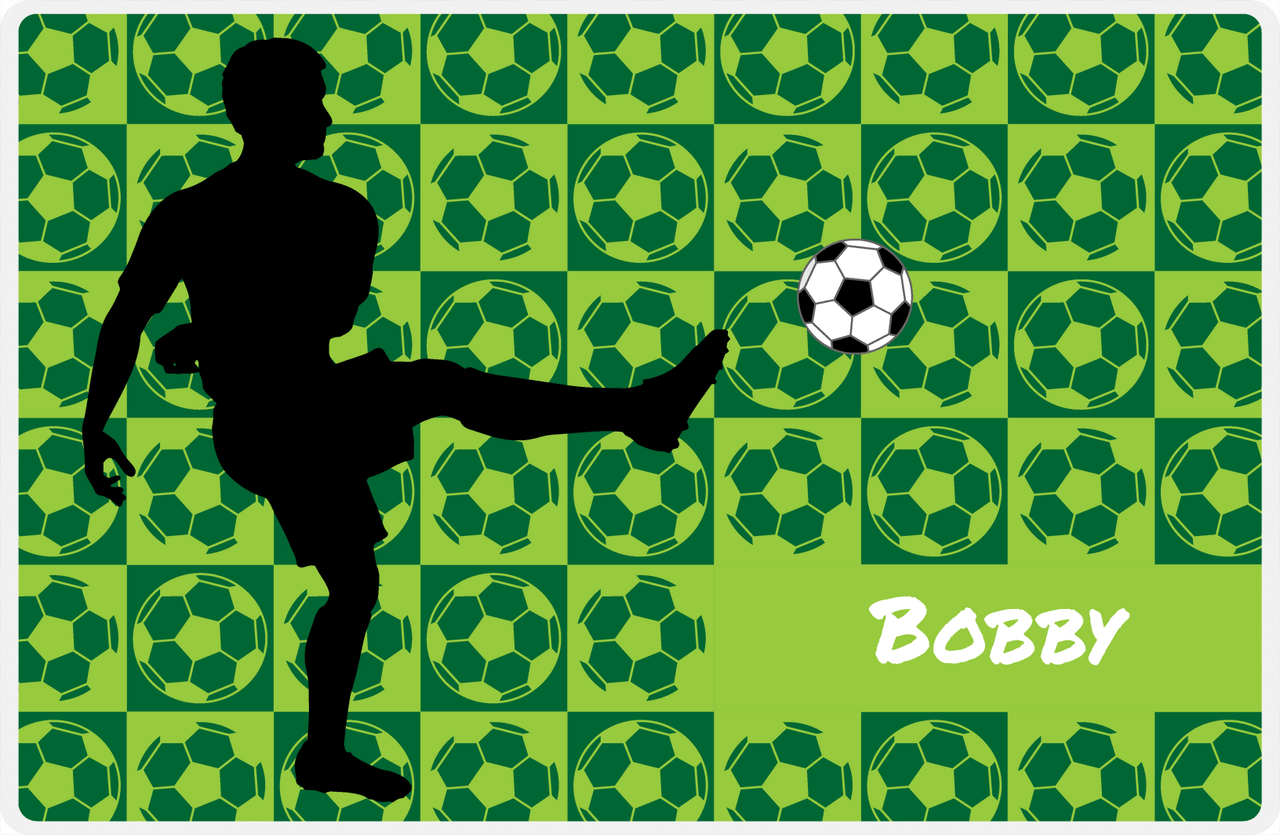 Personalized Soccer Placemat XLVI - Green Background - Boys Silhouette II -  View