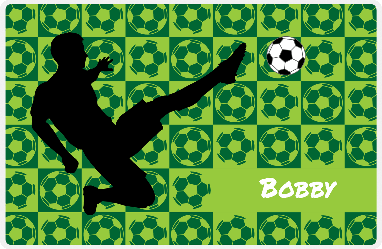 Personalized Soccer Placemat XLVI - Green Background - Boys Silhouette III -  View