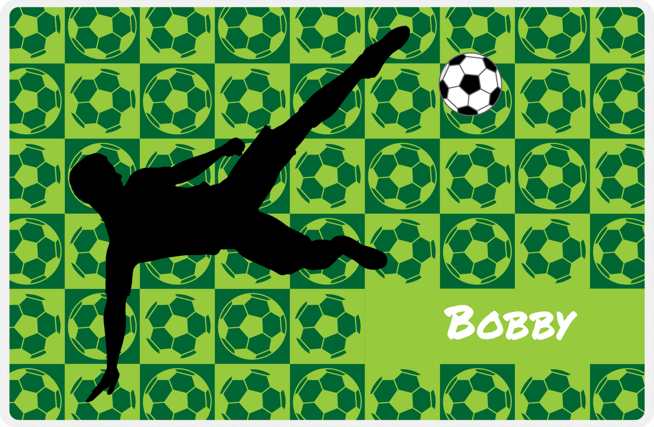 Personalized Soccer Placemat XLVI - Green Background - Boys Silhouette IV -  View