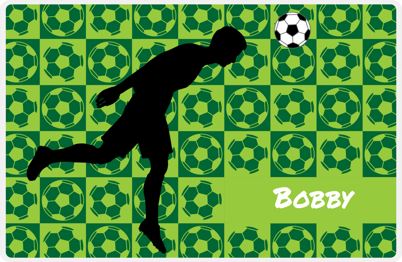 Personalized Soccer Placemat XLVI - Green Background - Boys Silhouette VI -  View