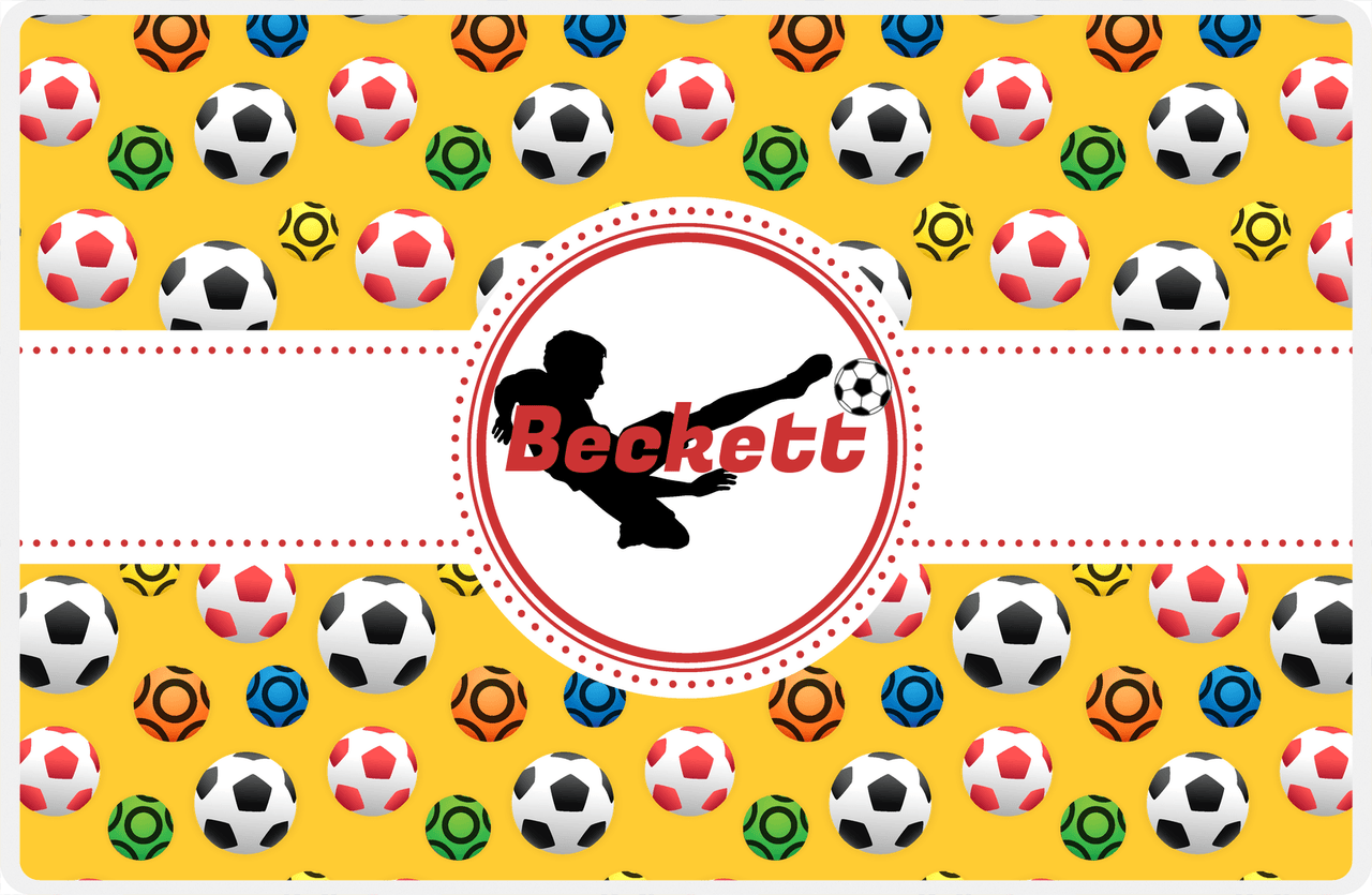 Personalized Soccer Placemat XLVII - Yellow Background - Boys Silhouette I -  View