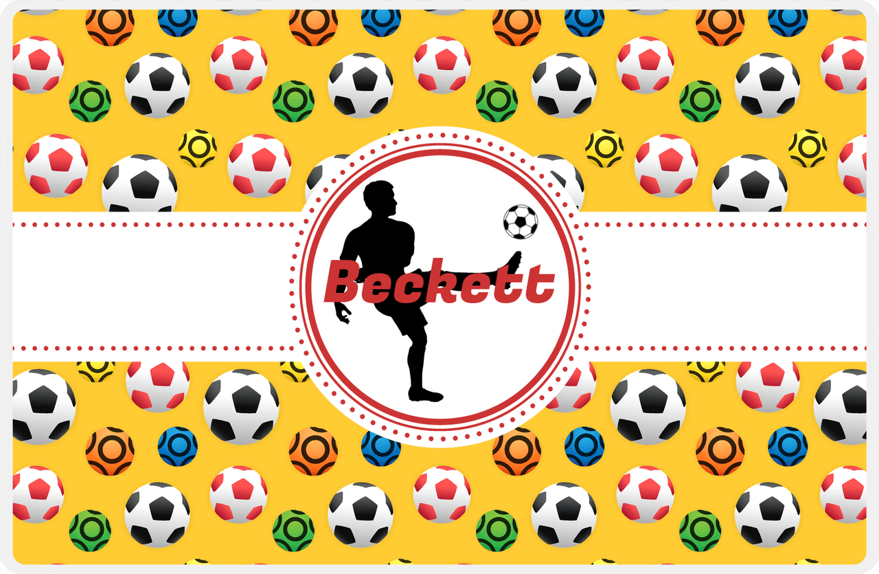Personalized Soccer Placemat XLVII - Yellow Background - Boys Silhouette II -  View