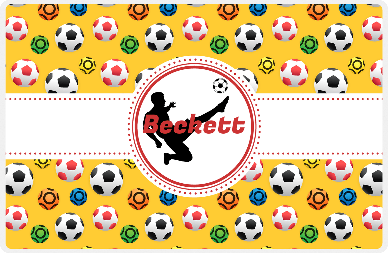 Personalized Soccer Placemat XLVII - Yellow Background - Boys Silhouette III -  View