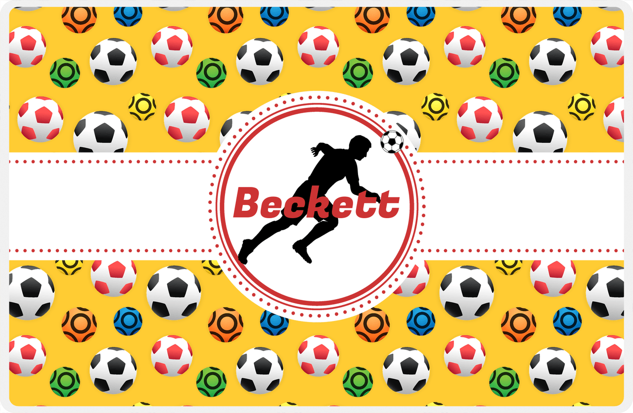 Personalized Soccer Placemat XLVII - Yellow Background - Boys Silhouette V -  View