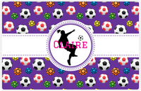 Thumbnail for Personalized Soccer Placemat XLVIII - Purple Background - Girl Silhouette II -  View