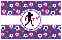Thumbnail for Personalized Soccer Placemat XLVIII - Purple Background - Girl Silhouette III -  View