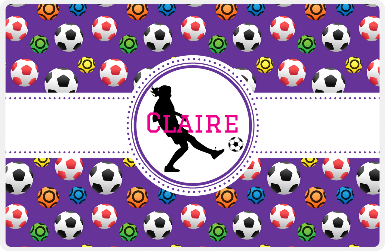 Personalized Soccer Placemat XLVIII - Purple Background - Girl Silhouette VI -  View