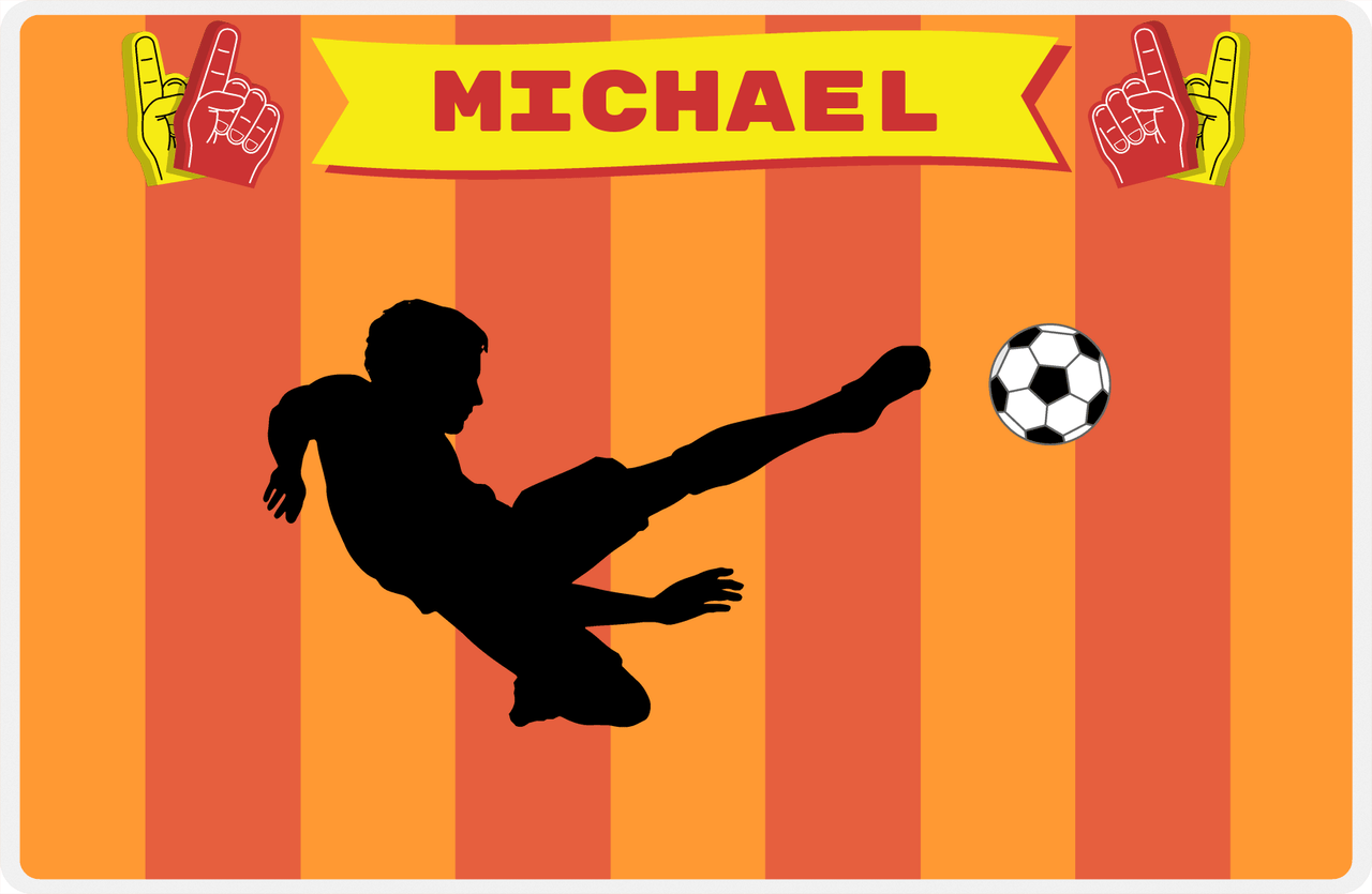 Personalized Soccer Placemat LI - Orange Background - Boy Silhouette I -  View