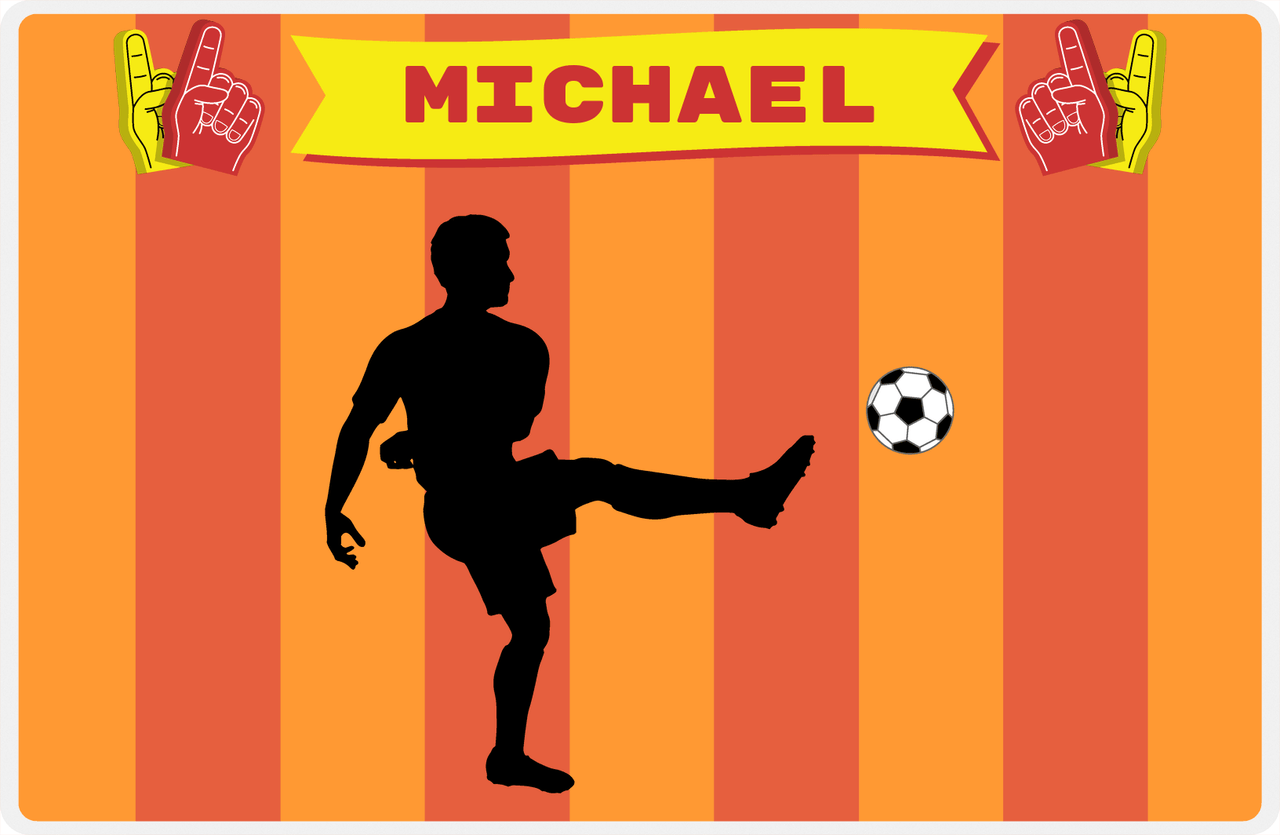 Personalized Soccer Placemat LI - Orange Background - Boy Silhouette II -  View