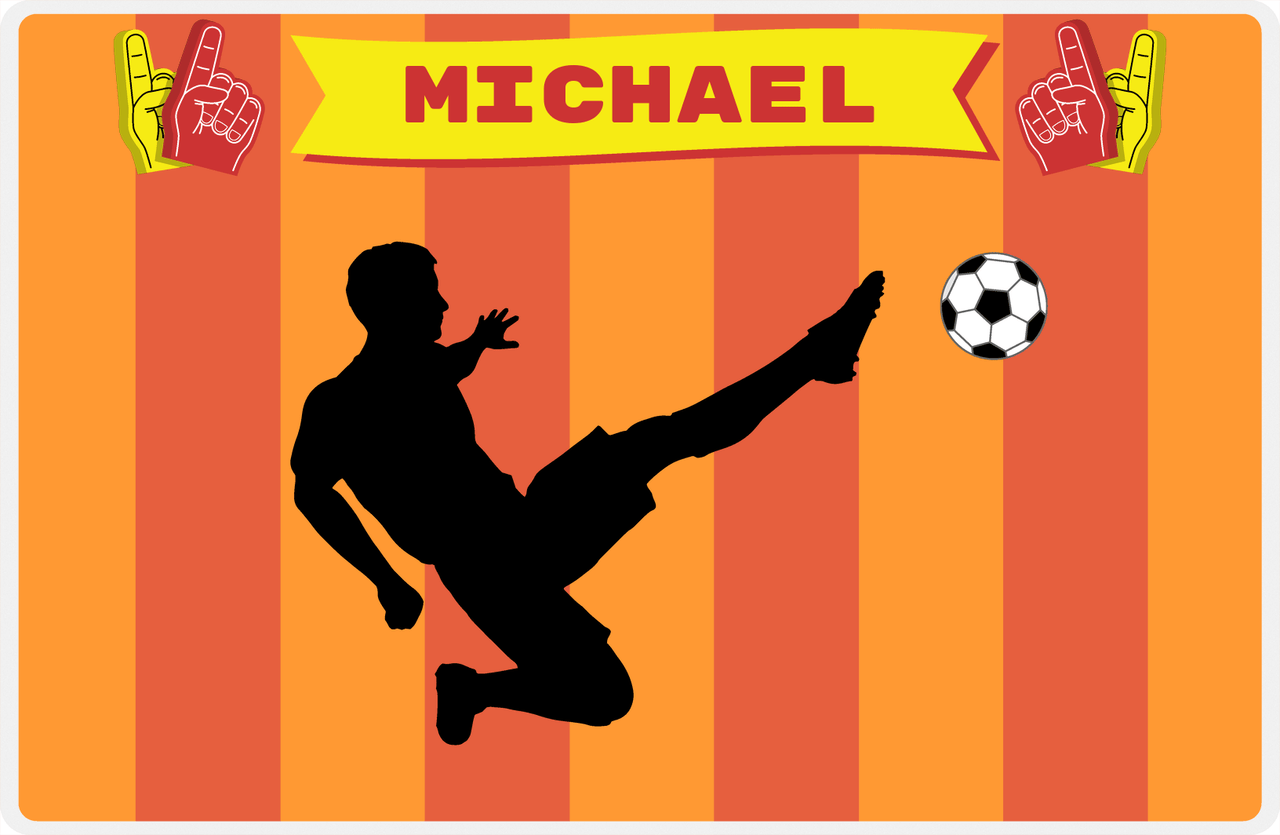 Personalized Soccer Placemat LI - Orange Background - Boy Silhouette III -  View