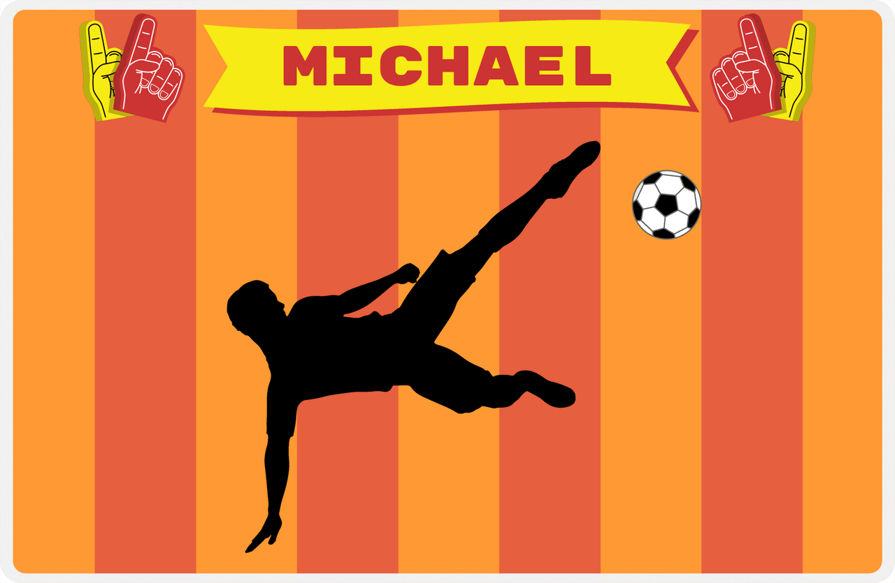 Personalized Soccer Placemat LI - Orange Background - Boy Silhouette IV -  View