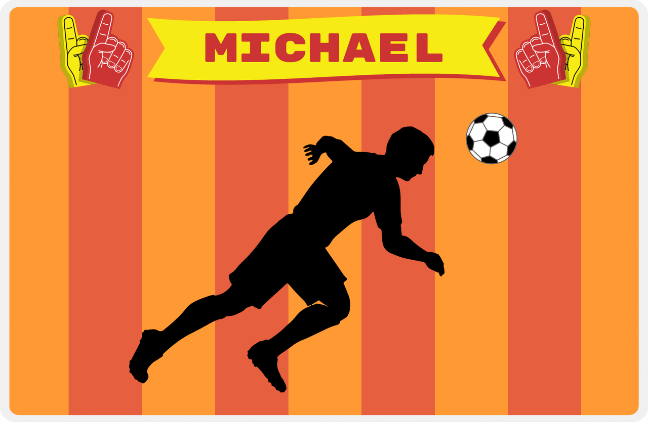 Personalized Soccer Placemat LI - Orange Background - Boy Silhouette V -  View