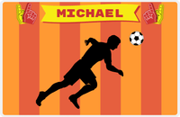 Thumbnail for Personalized Soccer Placemat LI - Orange Background - Boy Silhouette V -  View