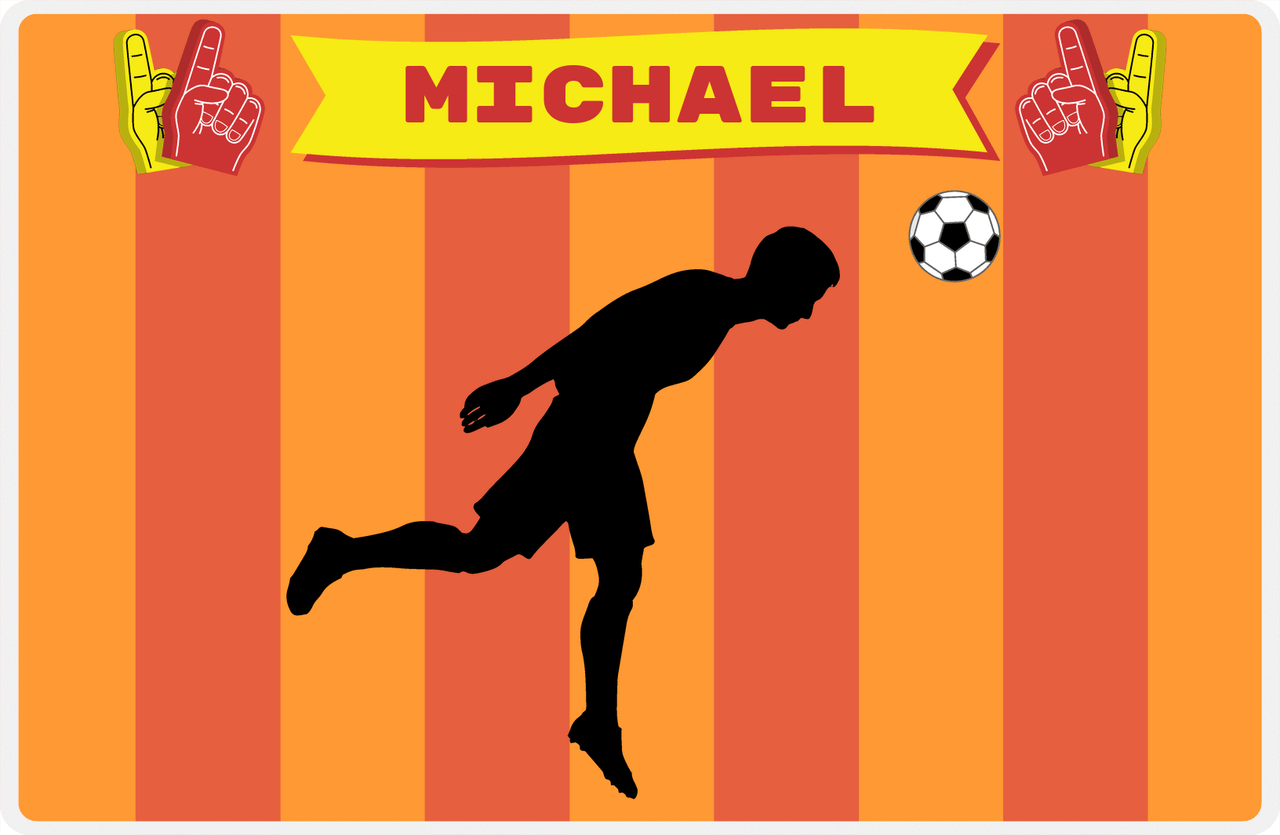 Personalized Soccer Placemat LI - Orange Background - Boy Silhouette VI -  View