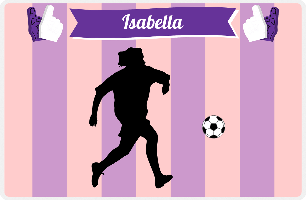 Personalized Soccer Placemat LII - Pink Background - Girl Silhouette III -  View