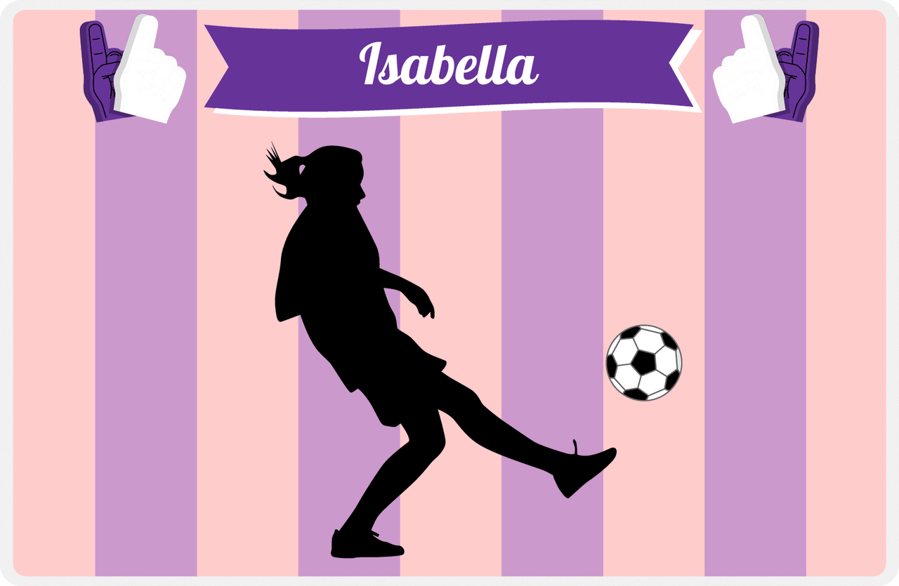 Personalized Soccer Placemat LII - Pink Background - Girl Silhouette VI -  View