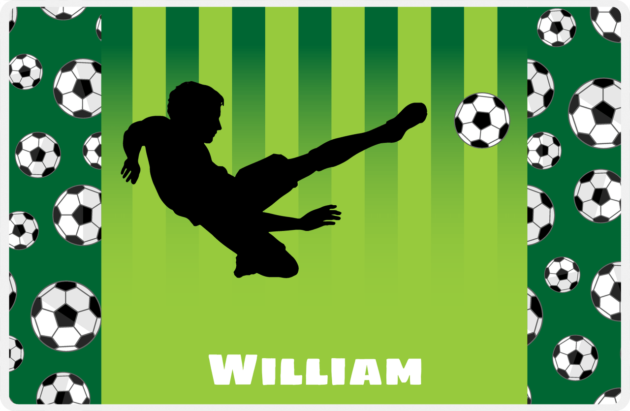 Personalized Soccer Placemat LIII - Green Background - Boy Silhouette I -  View