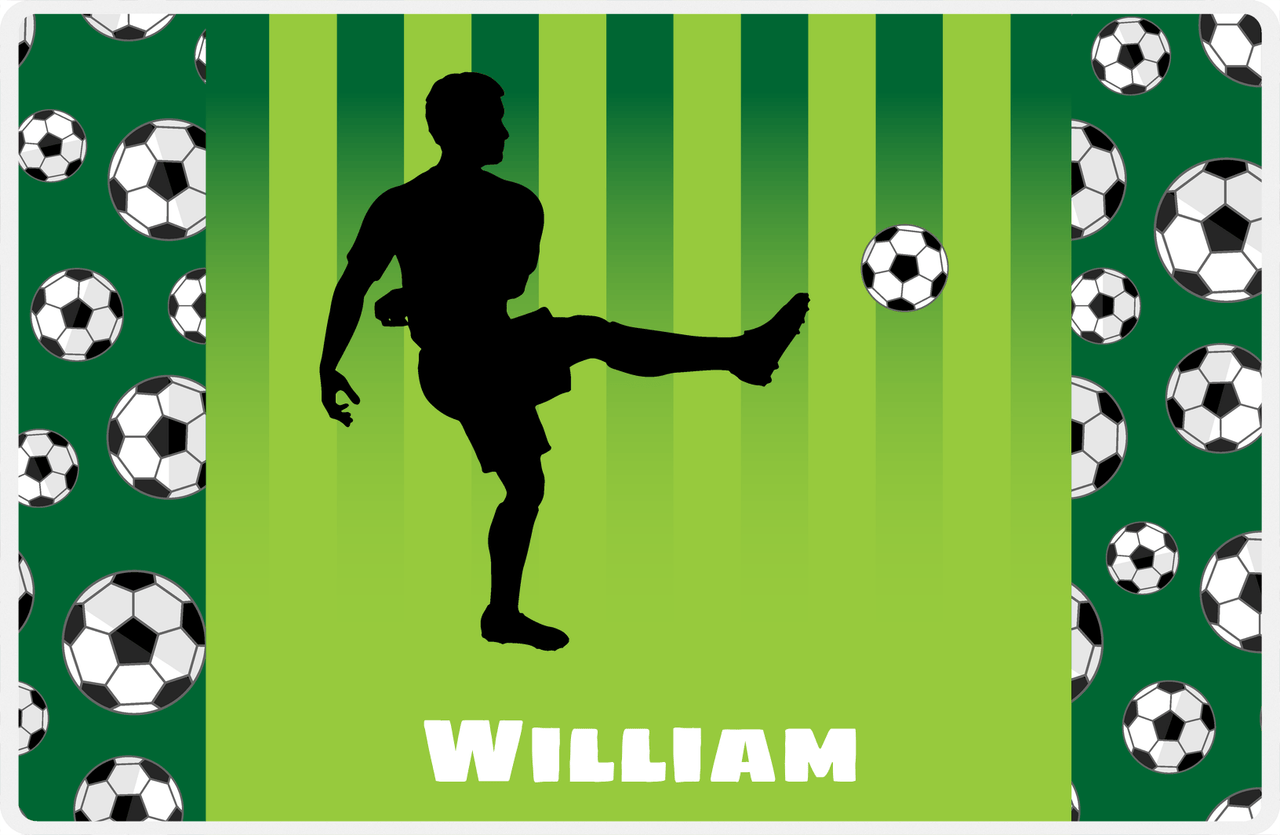 Personalized Soccer Placemat LIII - Green Background - Boy Silhouette II -  View