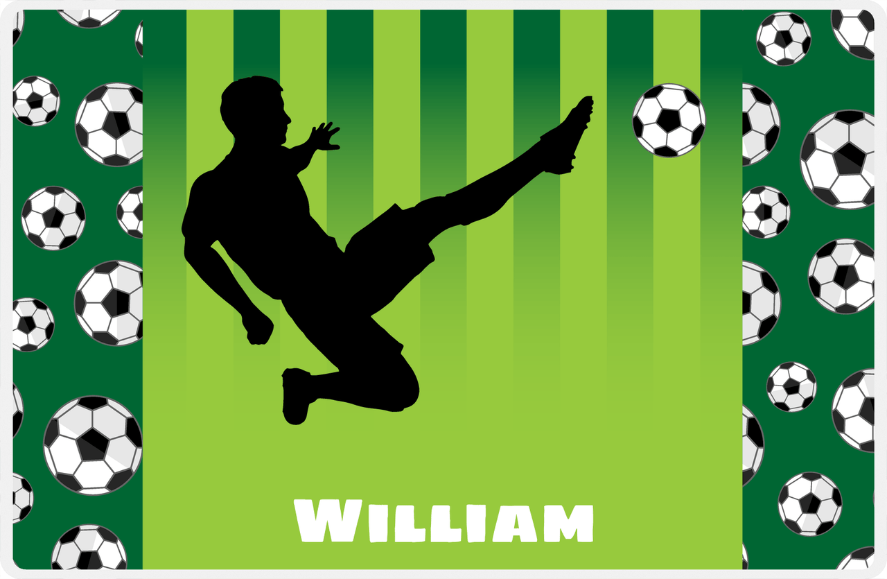 Personalized Soccer Placemat LIII - Green Background - Boy Silhouette III -  View