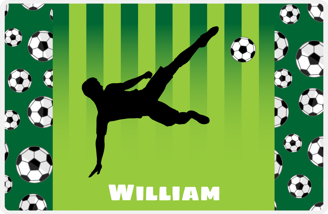 Personalized Soccer Placemat LIII - Green Background - Boy Silhouette IV -  View