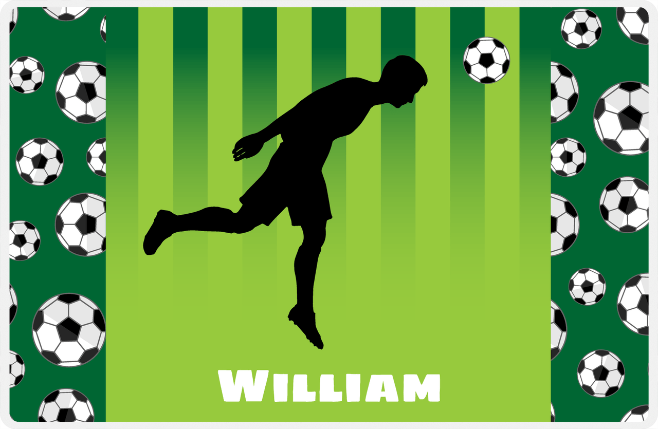 Personalized Soccer Placemat LIII - Green Background - Boy Silhouette VI -  View
