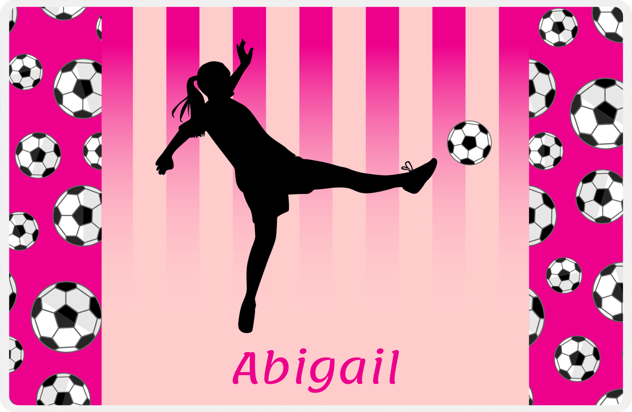 Personalized Soccer Placemat LIV - Pink Background - Girl Silhouette I -  View