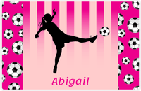 Thumbnail for Personalized Soccer Placemat LIV - Pink Background - Girl Silhouette I -  View