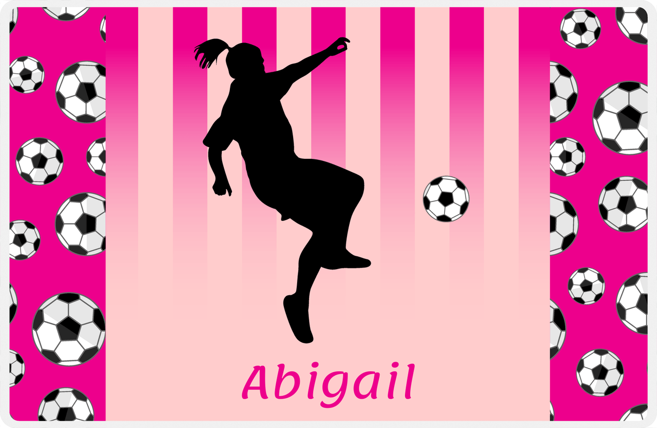 Personalized Soccer Placemat LIV - Pink Background - Girl Silhouette II -  View