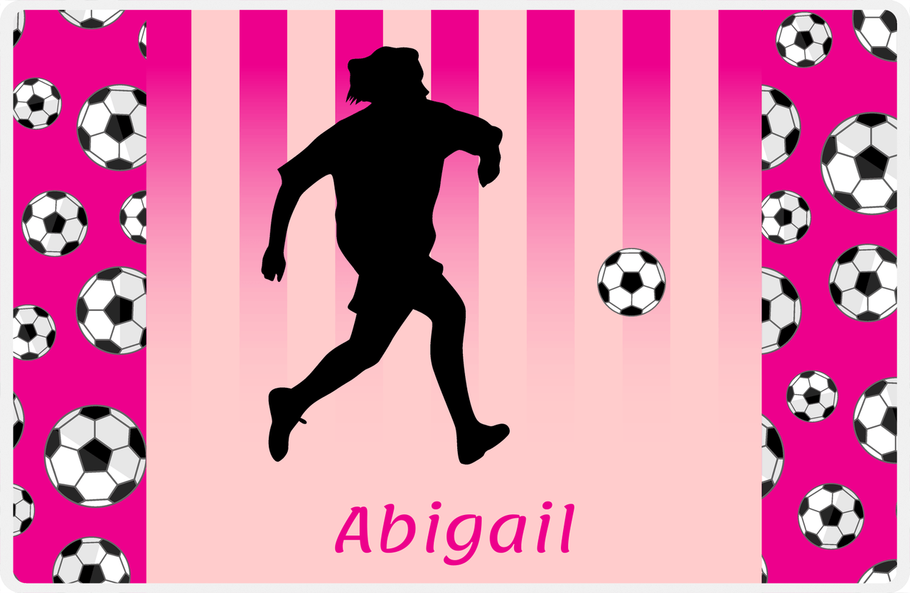 Personalized Soccer Placemat LIV - Pink Background - Girl Silhouette III -  View
