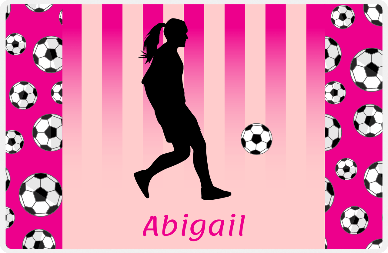 Personalized Soccer Placemat LIV - Pink Background - Girl Silhouette V -  View