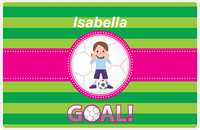 Thumbnail for Personalized Soccer Placemat IX - Green Background - Brunette Girl -  View
