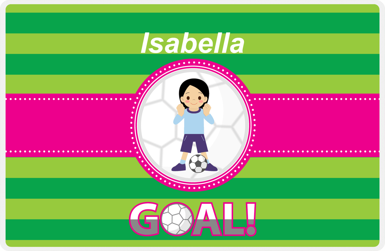 Personalized Soccer Placemat IX - Green Background - Asian Girl -  View