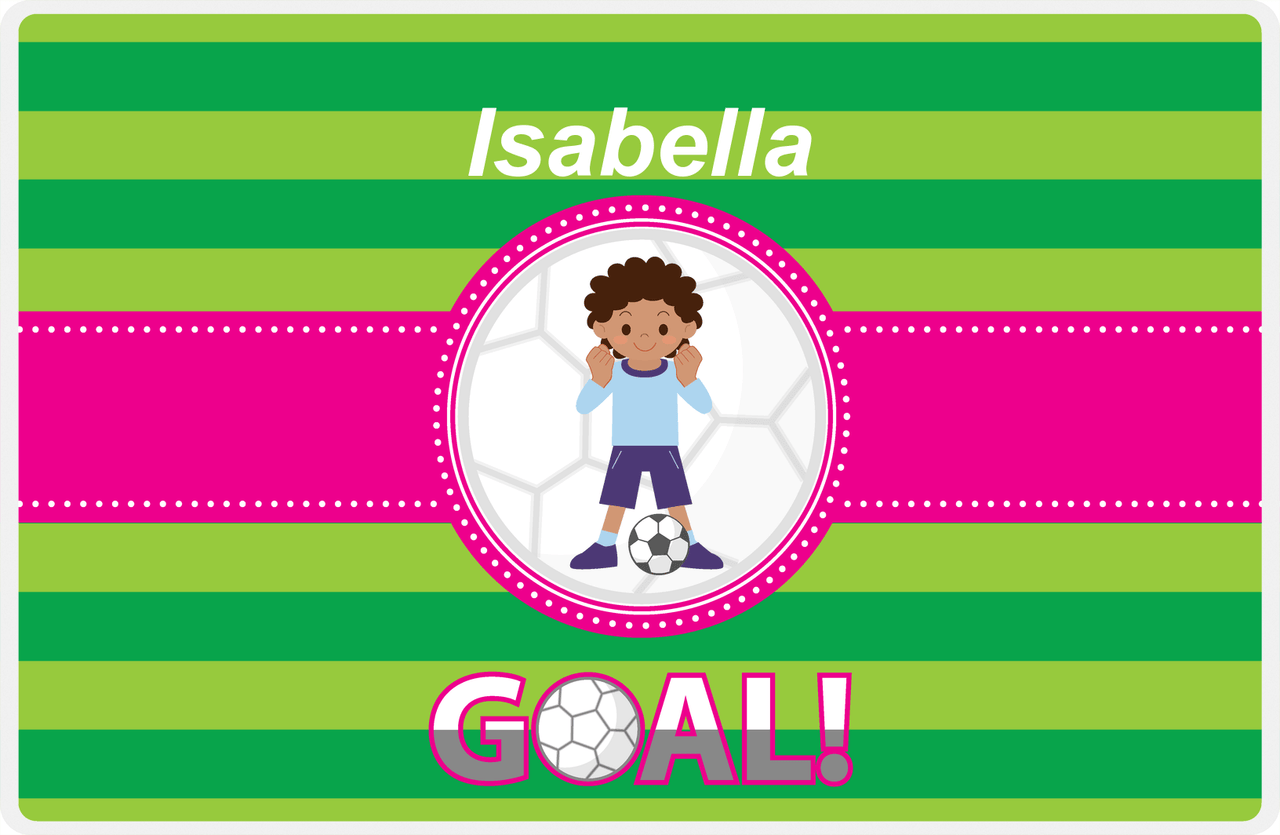 Personalized Soccer Placemat IX - Green Background - Black Girl -  View