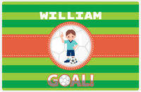 Thumbnail for Personalized Soccer Placemat X - Green Background - Brown Hair Boy -  View