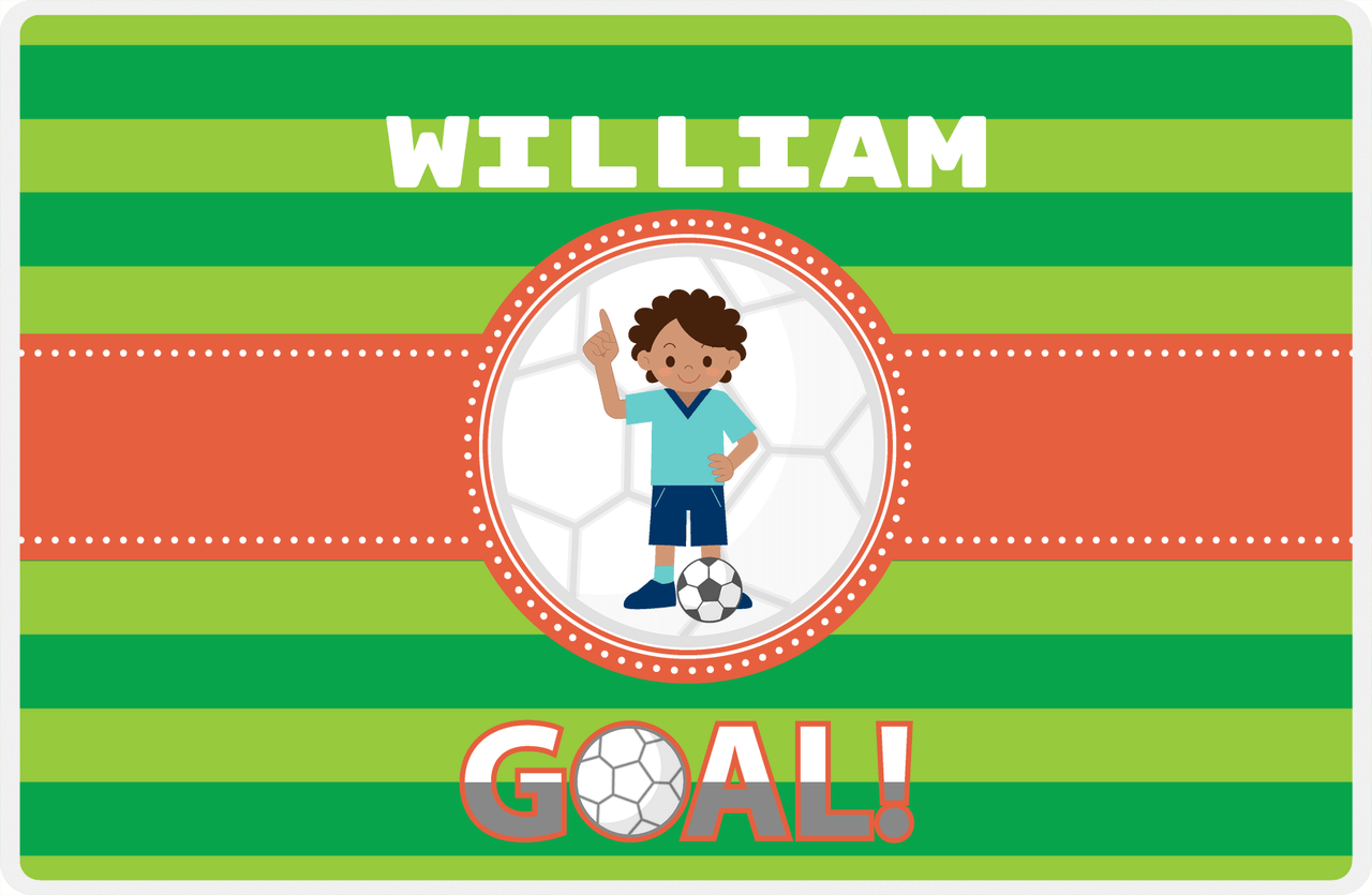 Personalized Soccer Placemat X - Green Background - Black Boy -  View