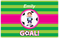 Thumbnail for Personalized Soccer Placemat IX - Green Background - Brunette Girl - Soccer Ball II -  View