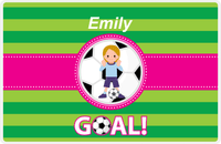 Thumbnail for Personalized Soccer Placemat IX - Green Background - Blonde Girl - Soccer Ball II -  View