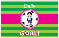 Thumbnail for Personalized Soccer Placemat IX - Green Background - Black Hair Girl - Soccer Ball II -  View