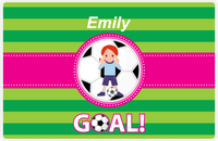 Thumbnail for Personalized Soccer Placemat IX - Green Background - Redhead Girl - Soccer Ball II -  View